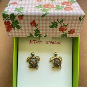 Betsey Johnson Turtle Gold Tone Jewel Stud Earrings
